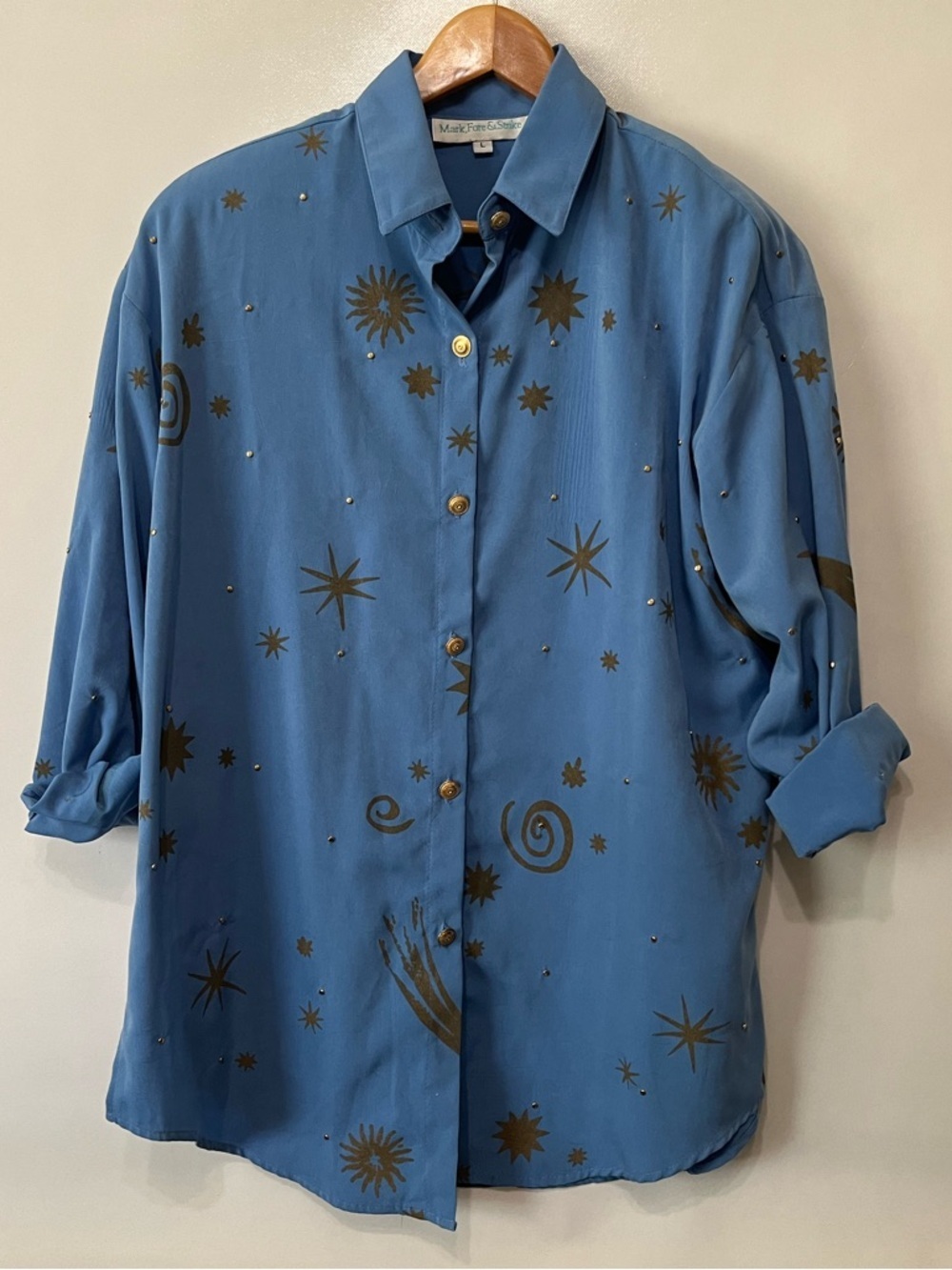 Vintage Celestial Blue Gold Button Down Shirt